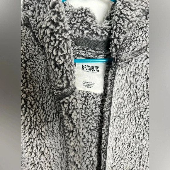 Victoria Secret Pink SHERPA CLAY GRAY CARDIGAN Jacket HOODIE XS/S Sweat Shirt - Picture 5 of 5